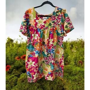 National Vintage Mumu Tropical Floral Print Women’s Dress With Pockets Size S